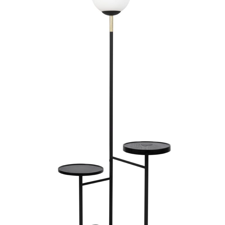 ZUIVER Orion Charge gulvlampe, m. 2 borde, trådløs ladestation, USB-port - opal glas og sort jern